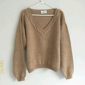 Anthony Tarassi Sweater L Beige Cable HandKnit CamelHair Lambswool Chunky Italy